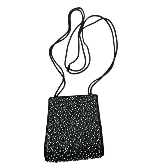Midge- vintage formal bag- intricate beading- crossbody- some wear- black white - Picture 1 of 10